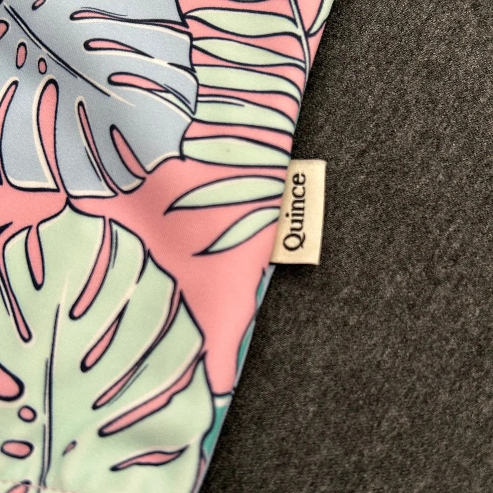 Quince Girls Size 7 One Piece Swimsuit Pink Tropical Leaf Floral Print